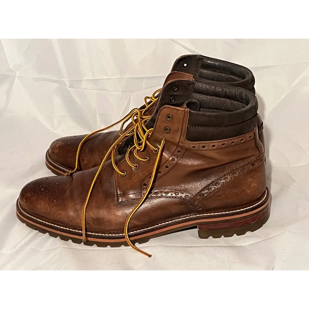 Johnston & Murphy Karnes Brown Leather Brogue Wingtip Boots 10.5M 59-10744